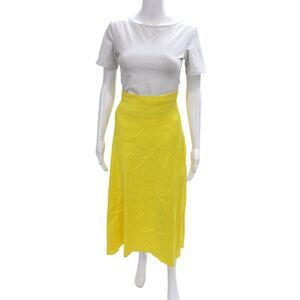 Pearl By Lela Rose Women Yellow A-Line Linen Long Skirt Size 00